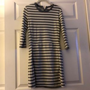 Grey and White Striped Sweater Dress